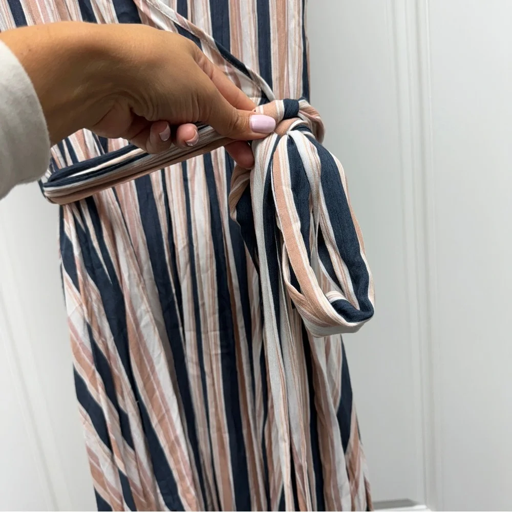 VICI White, Tan, Navy Blue Striped Maxi Dress - Picture 3 of 9